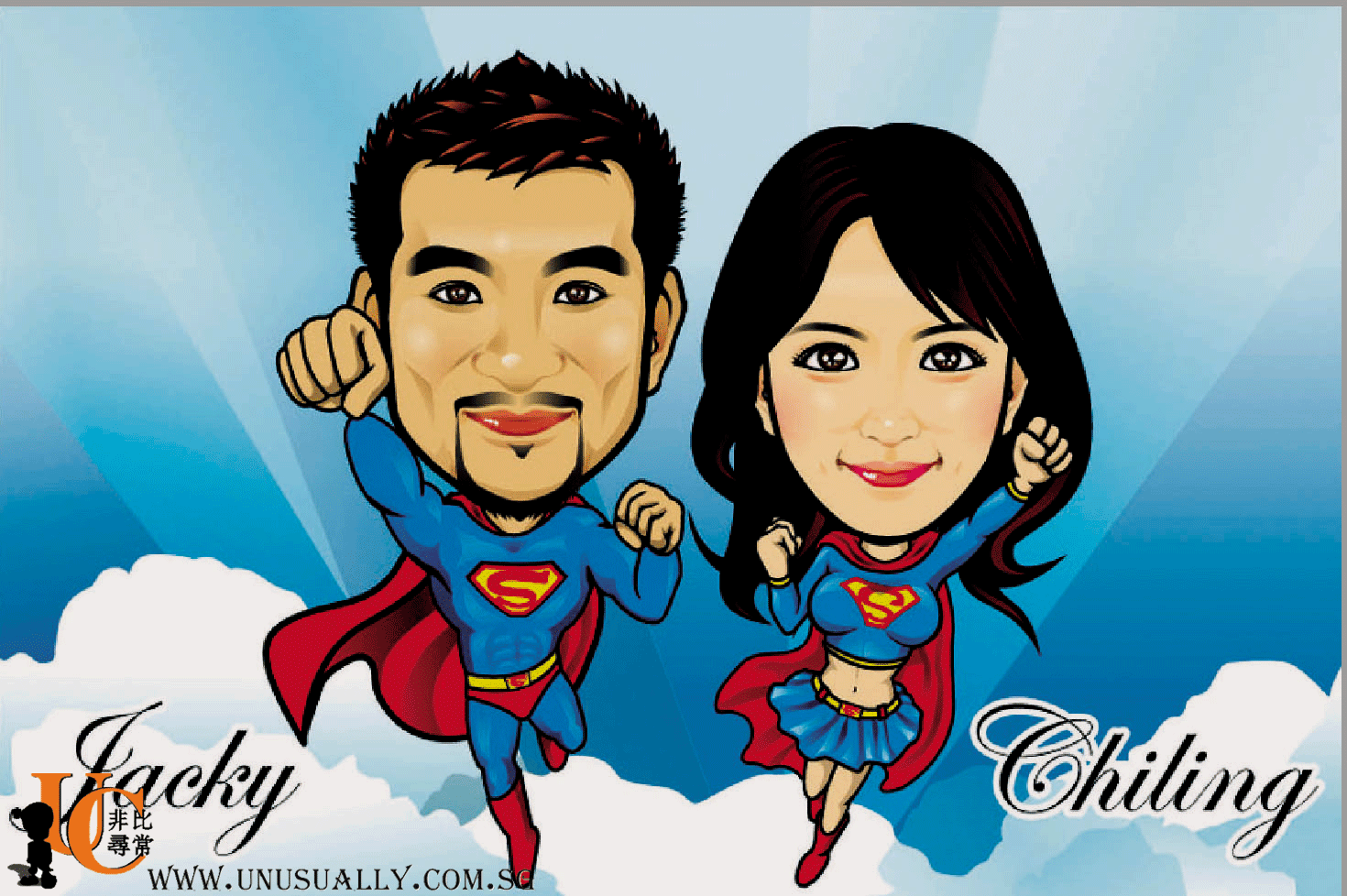Digital Caricature Drawing - Lovely Super Couple Theme